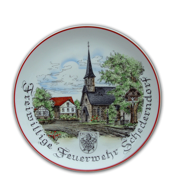 Wandteller, Ehrenteller, Erinnerungsteller bedruckt mit dem eigenen Motiv, Wappen oder Logo von der Schwemmlein GmbH aus Bayreuth