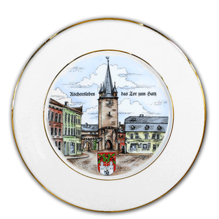 Wandteller, Jubiläumsteller, Erinnerungsteller bedruckt mit dem eigenen Motiv, Wappen oder Logo von der Schwemmlein GmbH aus Bayreuth