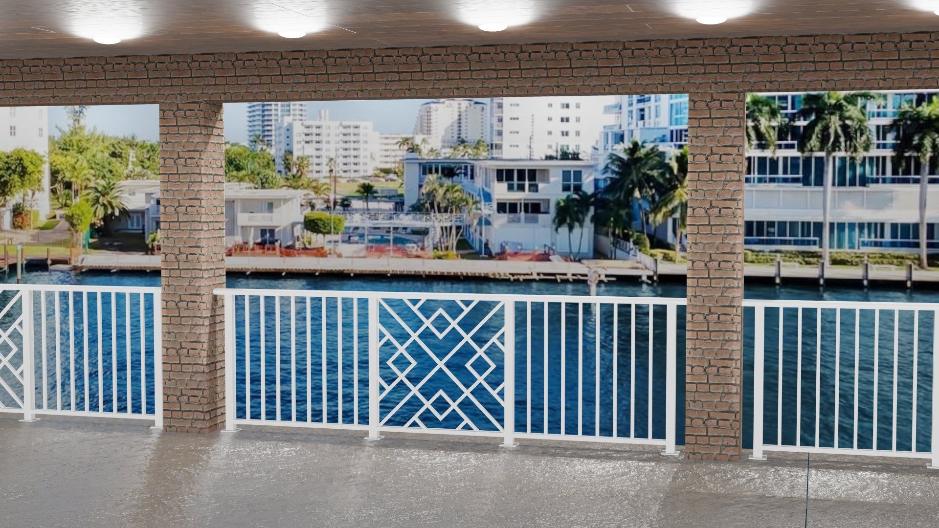 Standard vertical picket aluminum powder coated railing with handrail standoffs with oversized posts. 3