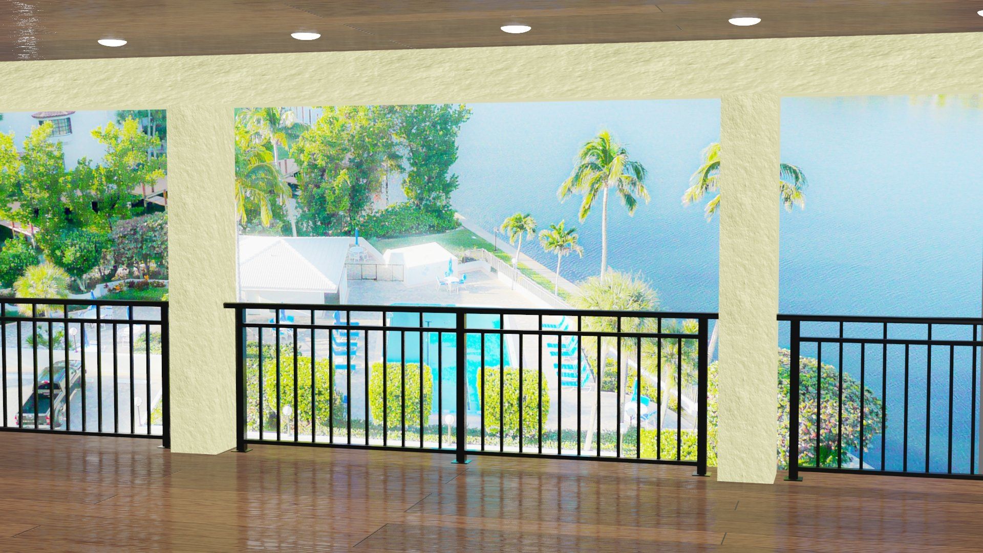 Standard vertical picket aluminum powder coated railing with handrail standoffs