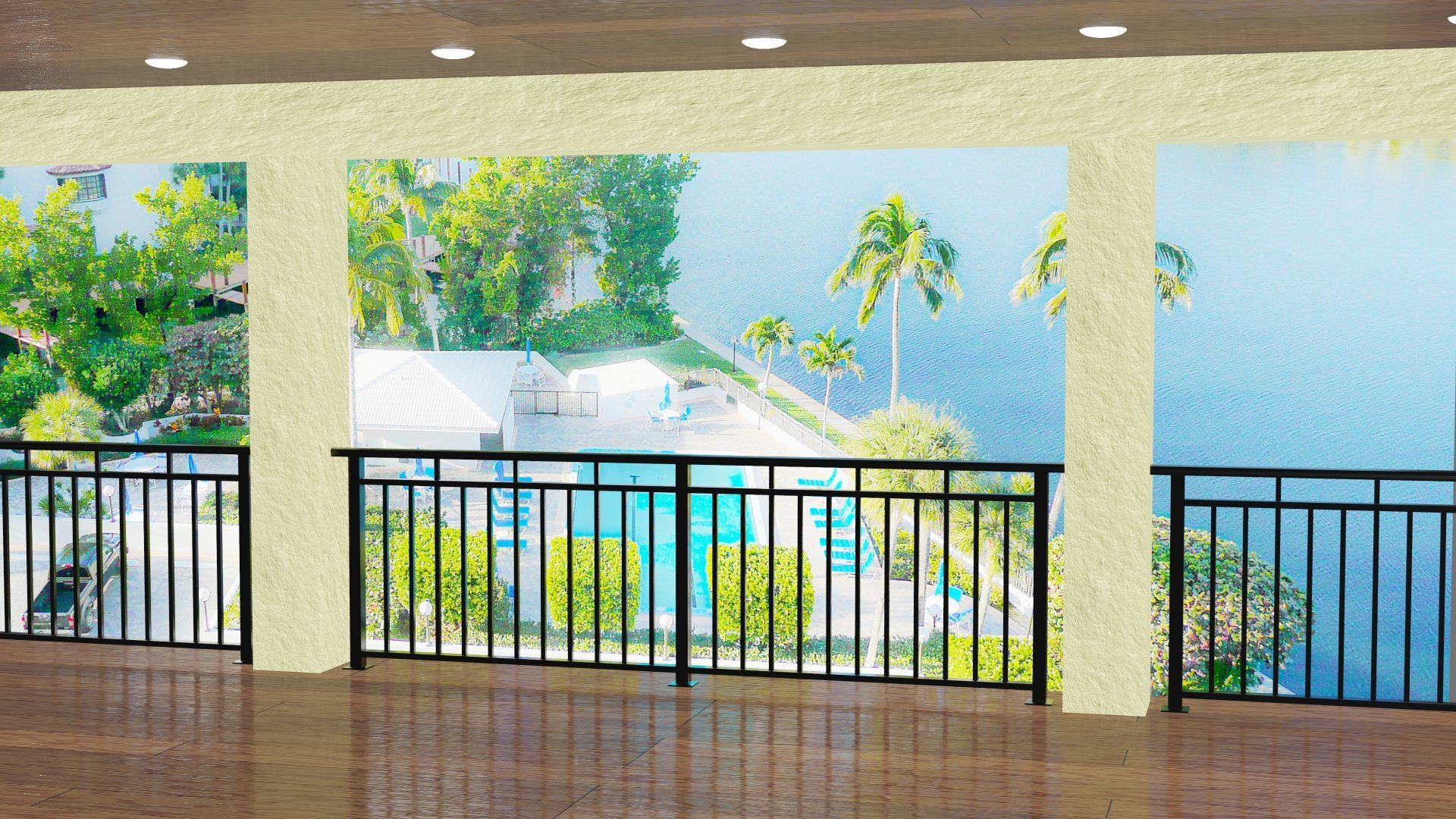 Standard vertical picket aluminum powder coated railing with handrail standoffs