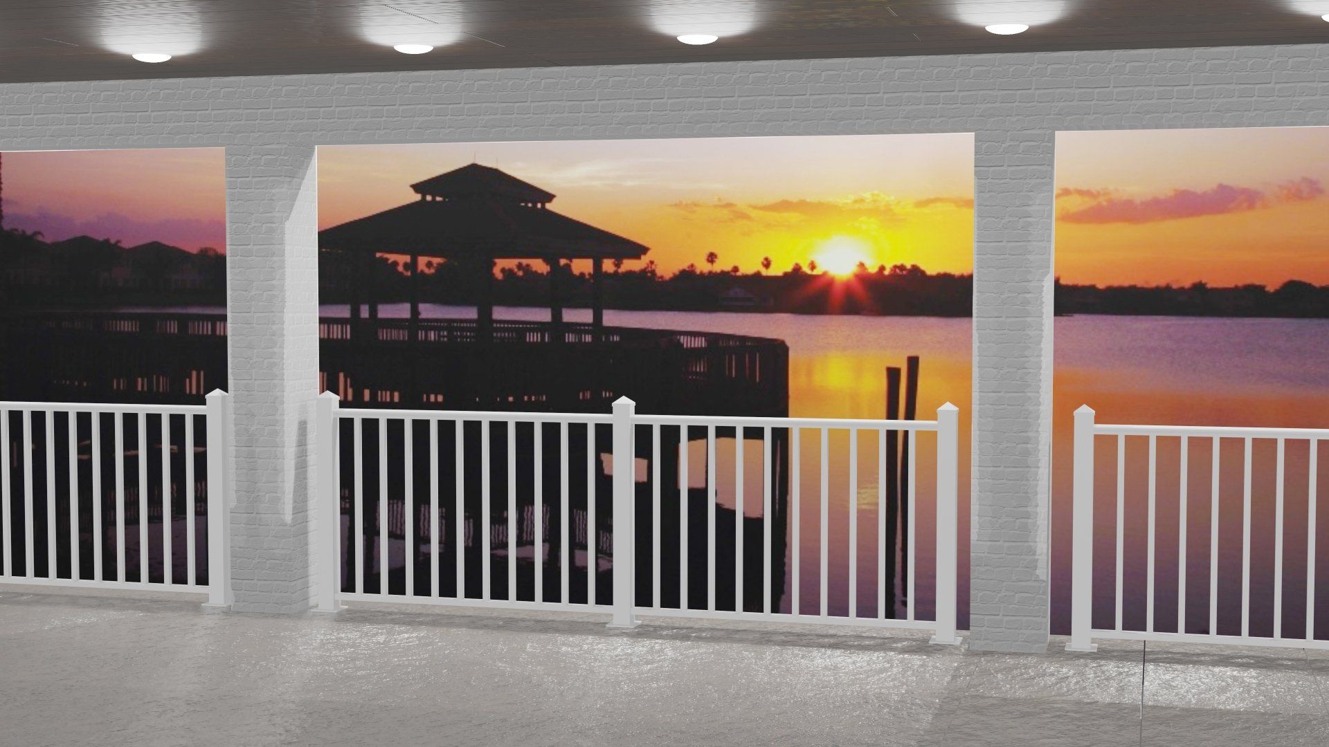 Standard vertical picket aluminum powder coated railing with handrail standoffs with oversized posts. 3