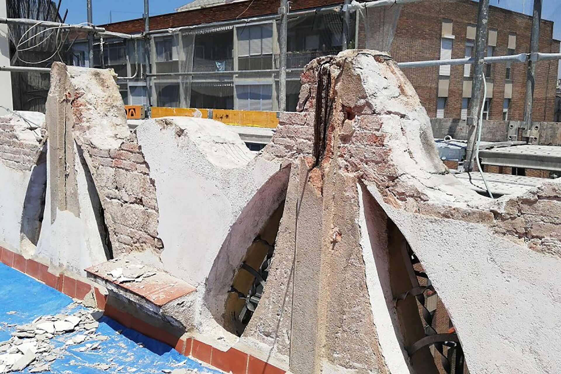Perspectiva exterior de rehabilitación de fachada, bajos más 5 pisos, detalle bajos más paramentos
