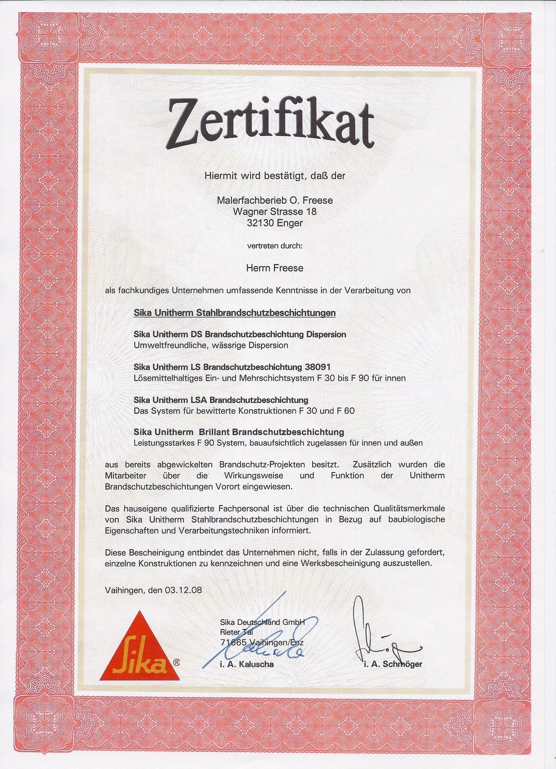 Brandschutz Maler Freese