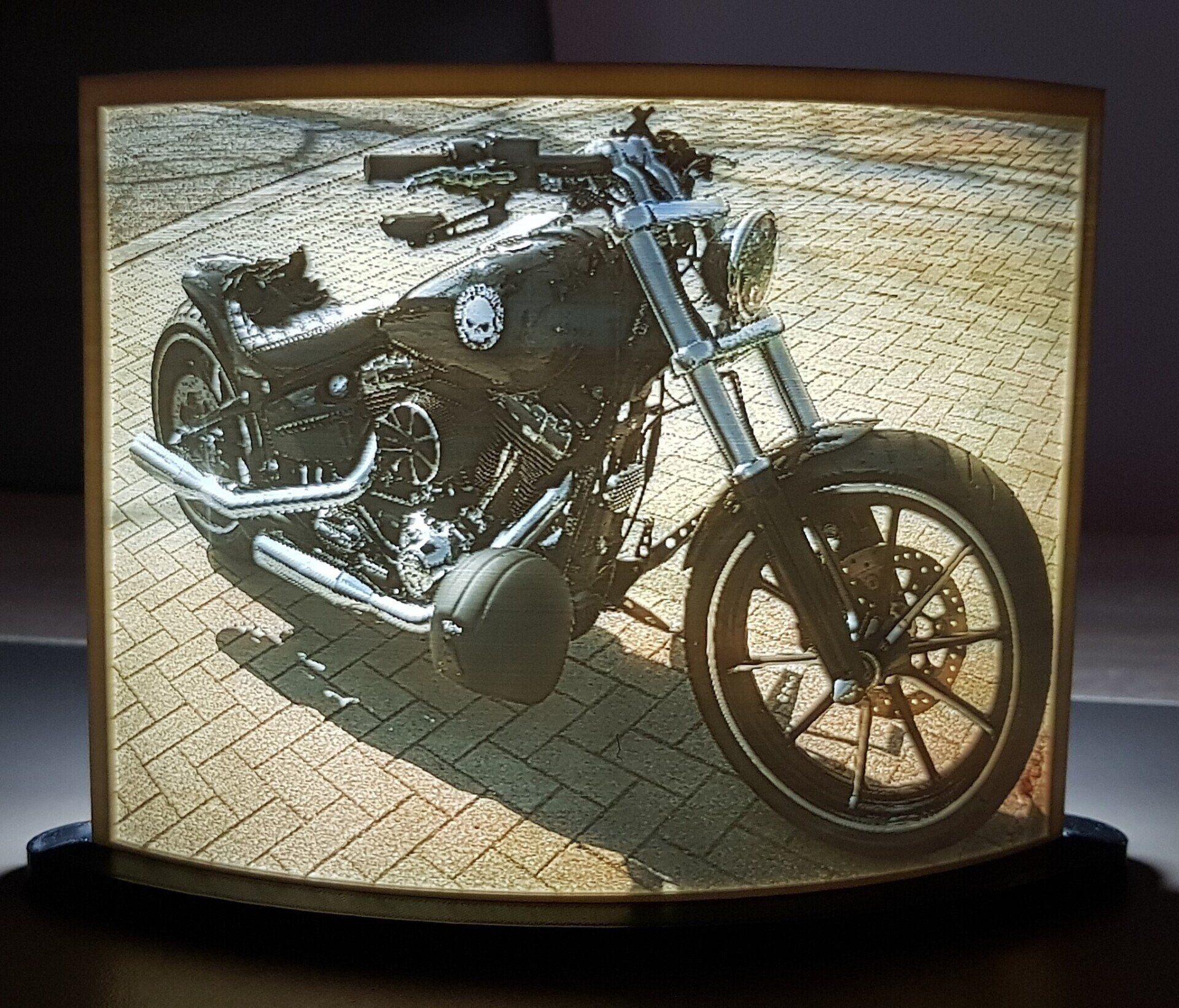 Beleuchtetes Lithophane mit Motorrad in Farbe