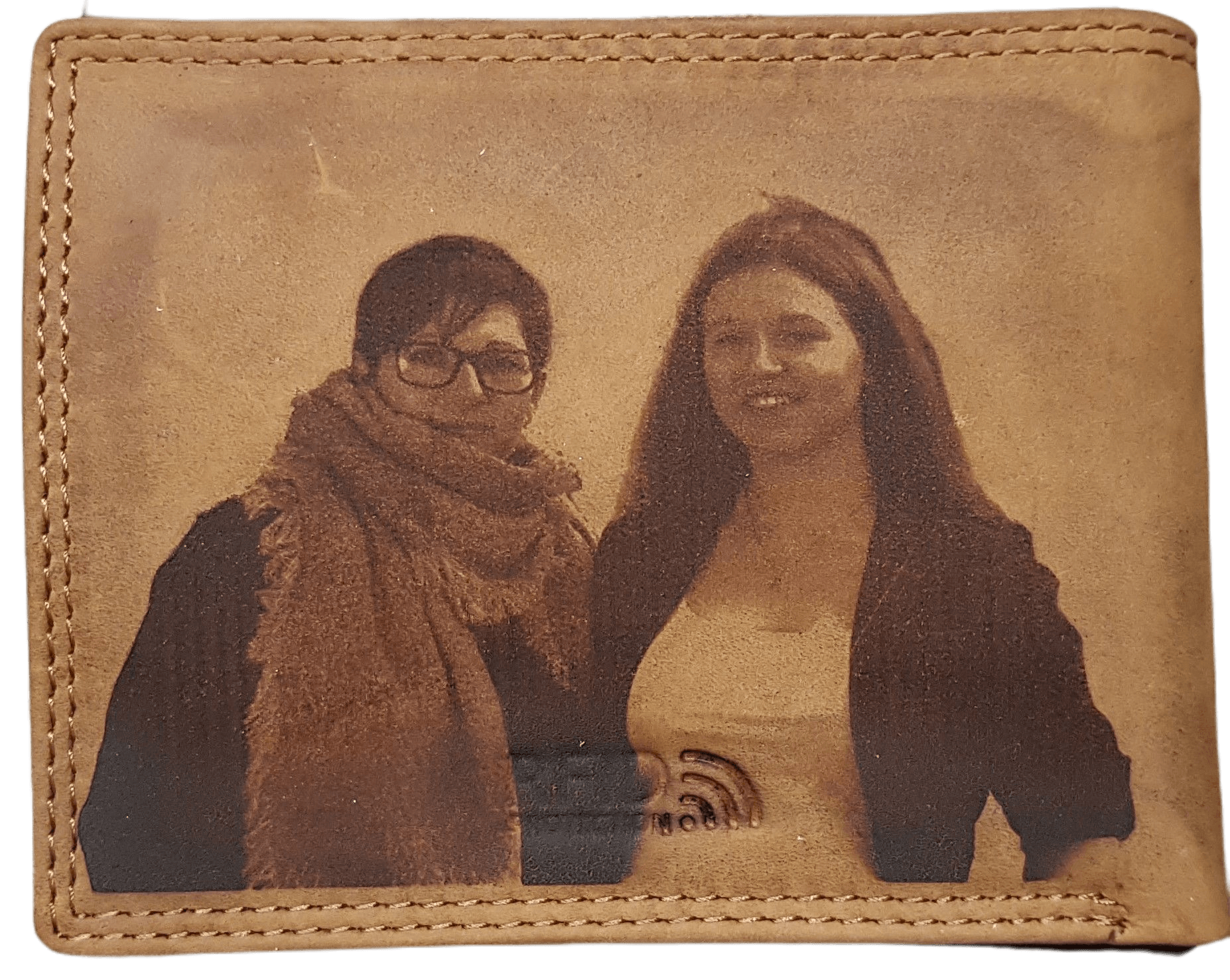 Ledergeldbörse mit 2 Frauen als Fotogravur