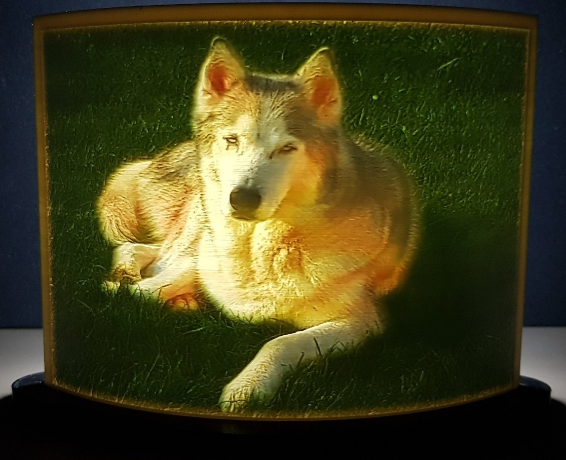 Beleuchtetes Lithophane mit Hund in Farbe