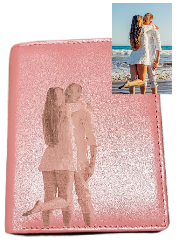 Ledergeldbörse mit Mann und Frau als Fotogravur