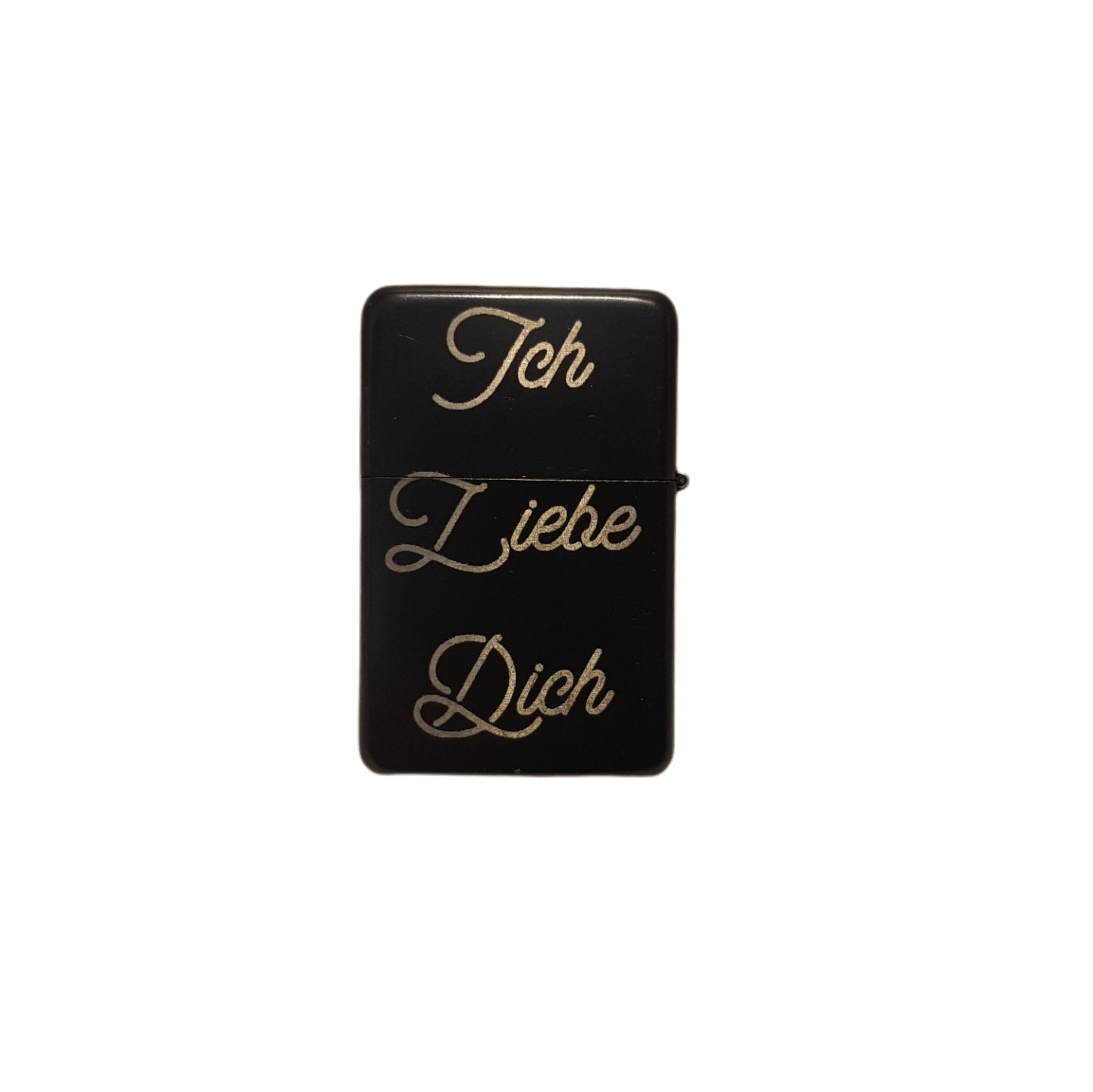 Schwarzes Benzinfeuerzeug mit Textgravur