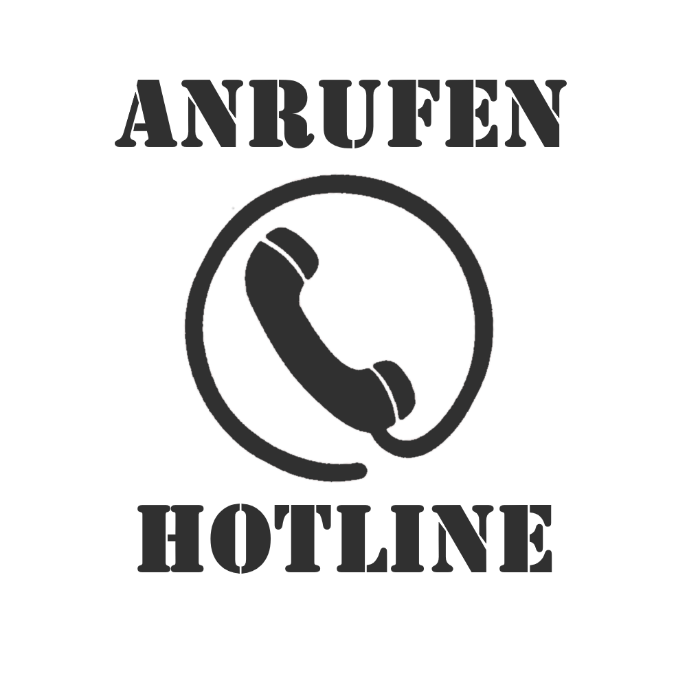 Logo Telefonhörer in einem nach unter offenen Kreis. Darunter der Schriftzug Hotline. Alles in blau auf weißem Hintergrund.