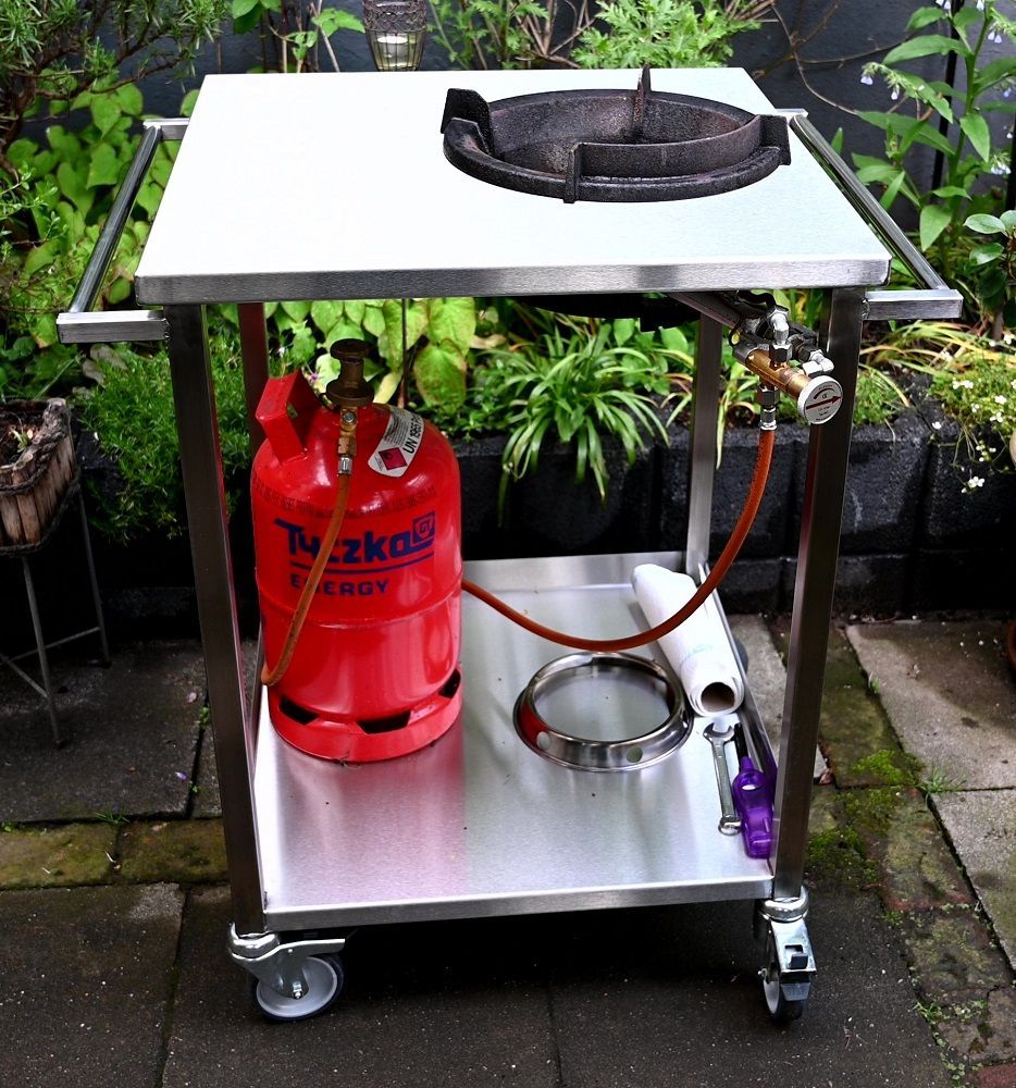 Wok-Station aus Edelstahl mit Rollen Wok-Station aus Edelstahl mit Rollen