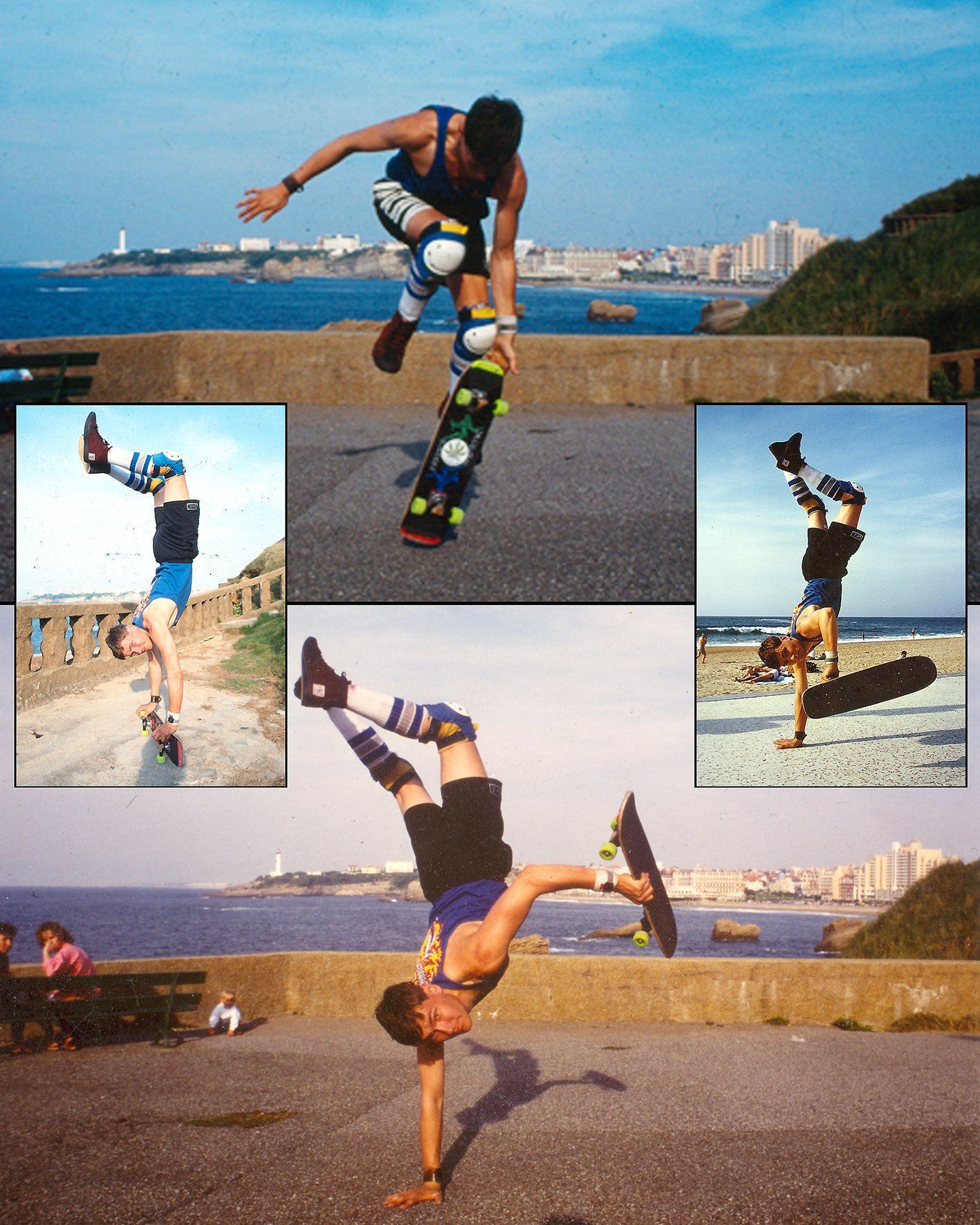 Training in Biarritz. Freestyle Skateboarding, Guenter Mokulys, 1990.