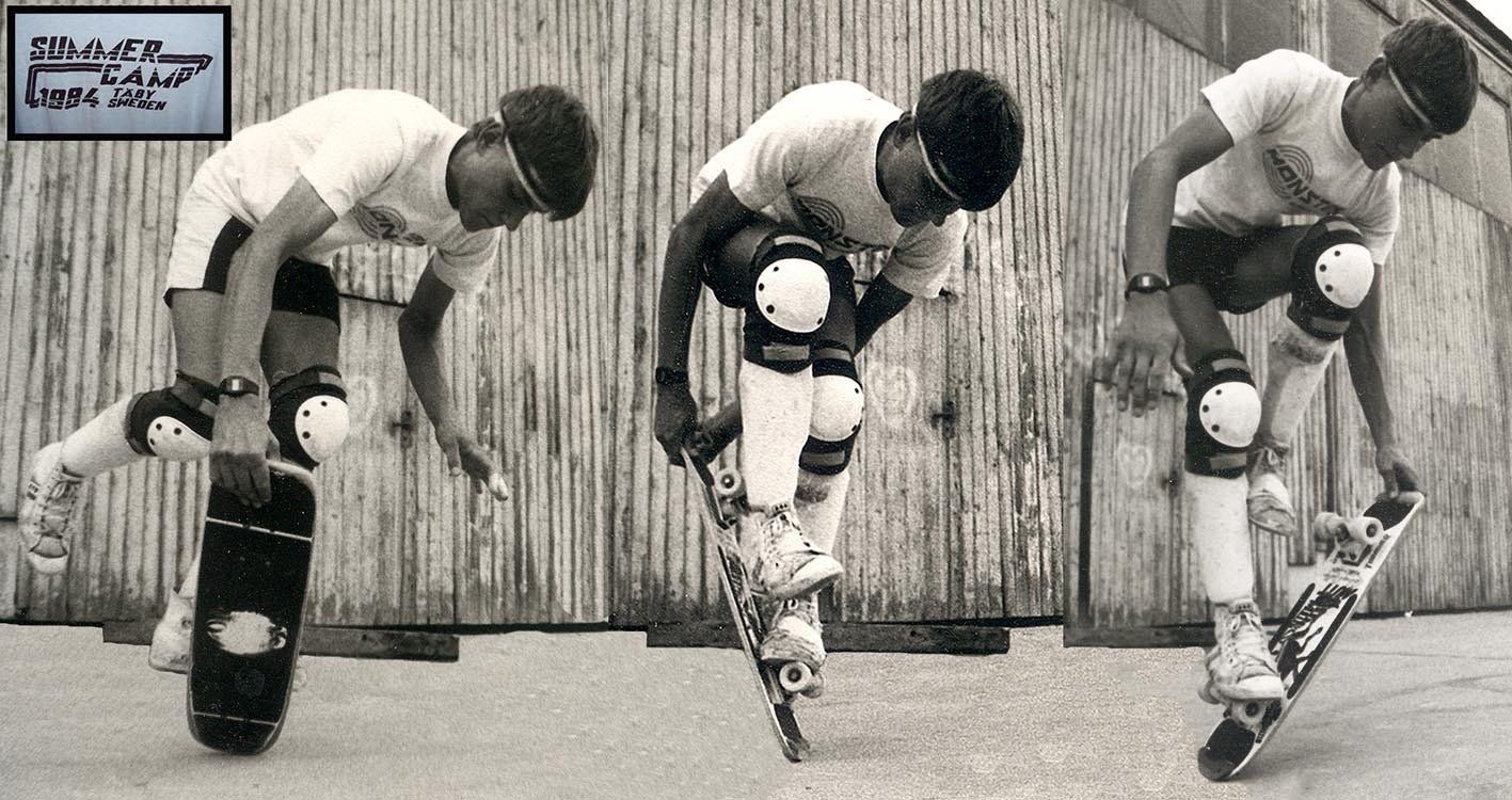 Whirl-Trick von Guenter Mokulys. Trainingslager, Schweden. Freestyle Skateboarding, Guenter Mokulys, 1987.