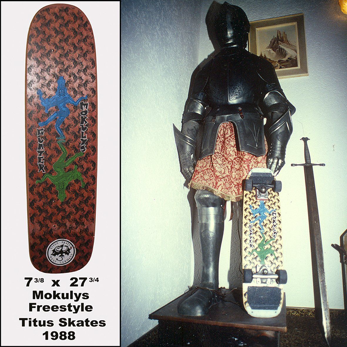 Guenter Mokulys Skateboard-Pro-Model von Titus. Freestyle Skateboard, Guenter Mokulys, 1988.