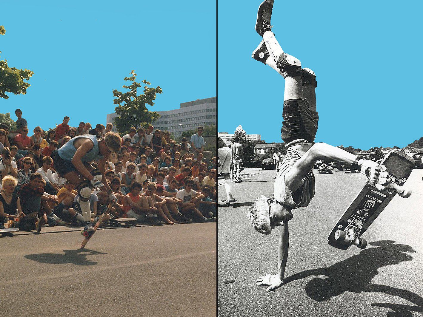 Skateboard-Contest: Münster-Monster-Mastership, Railflip. Freestyle Skateboarding, Guenter Mokulys, 1986.