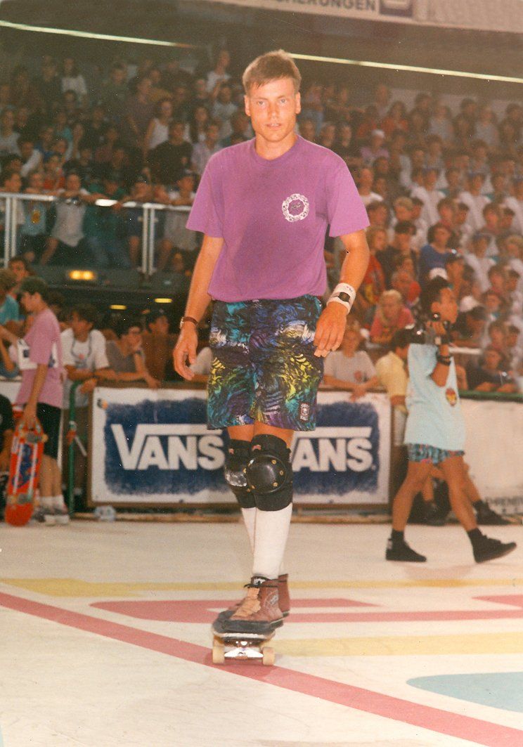Weltmeisterschaft in Münster. 1te Platz bei den Profis, Guenter Mokulys. Freestyle Skateboarding. 1991.