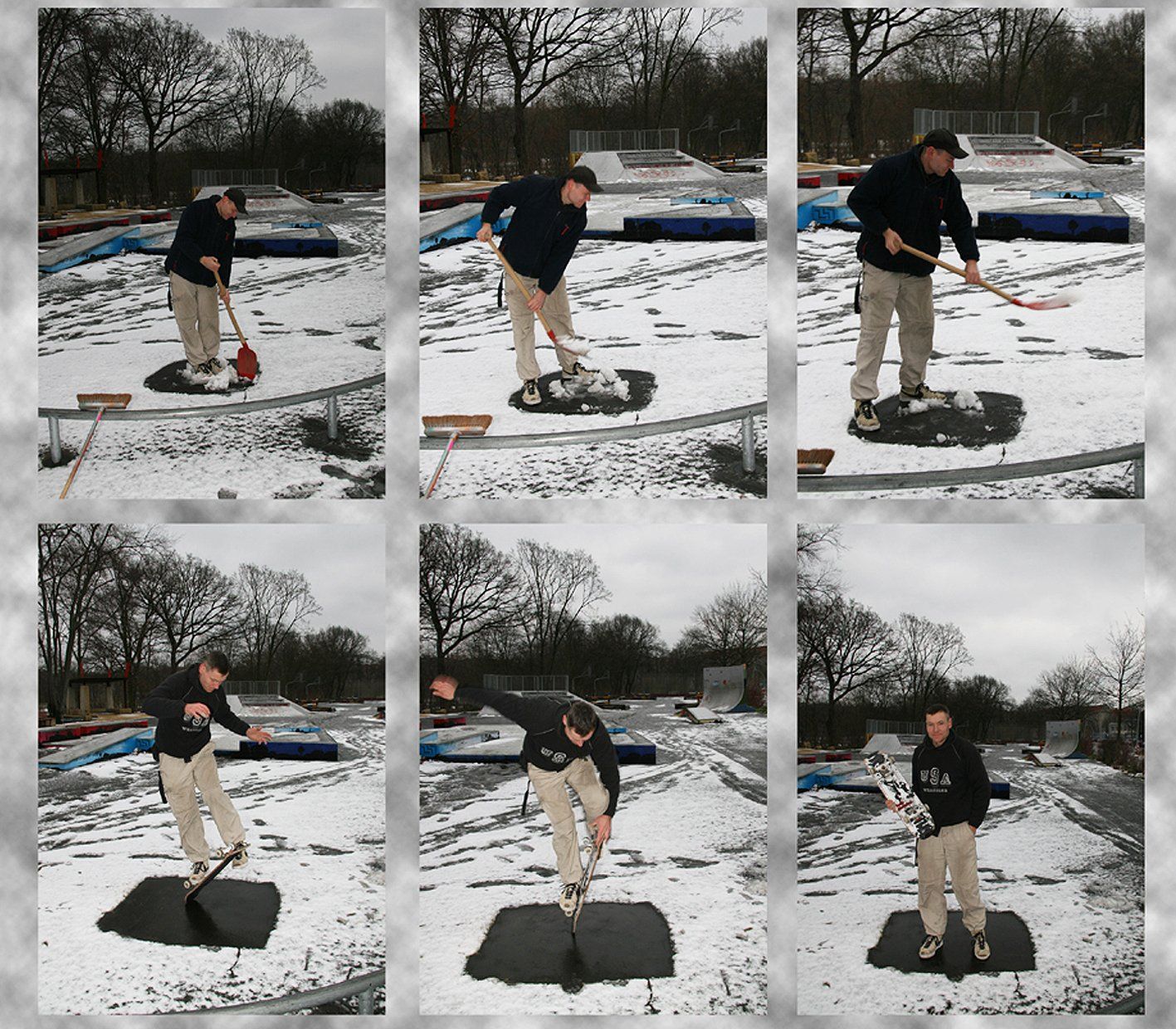 Training im Winter in Berlin. Freestyle Skateboarding, Guenter Mokulys, 2006.