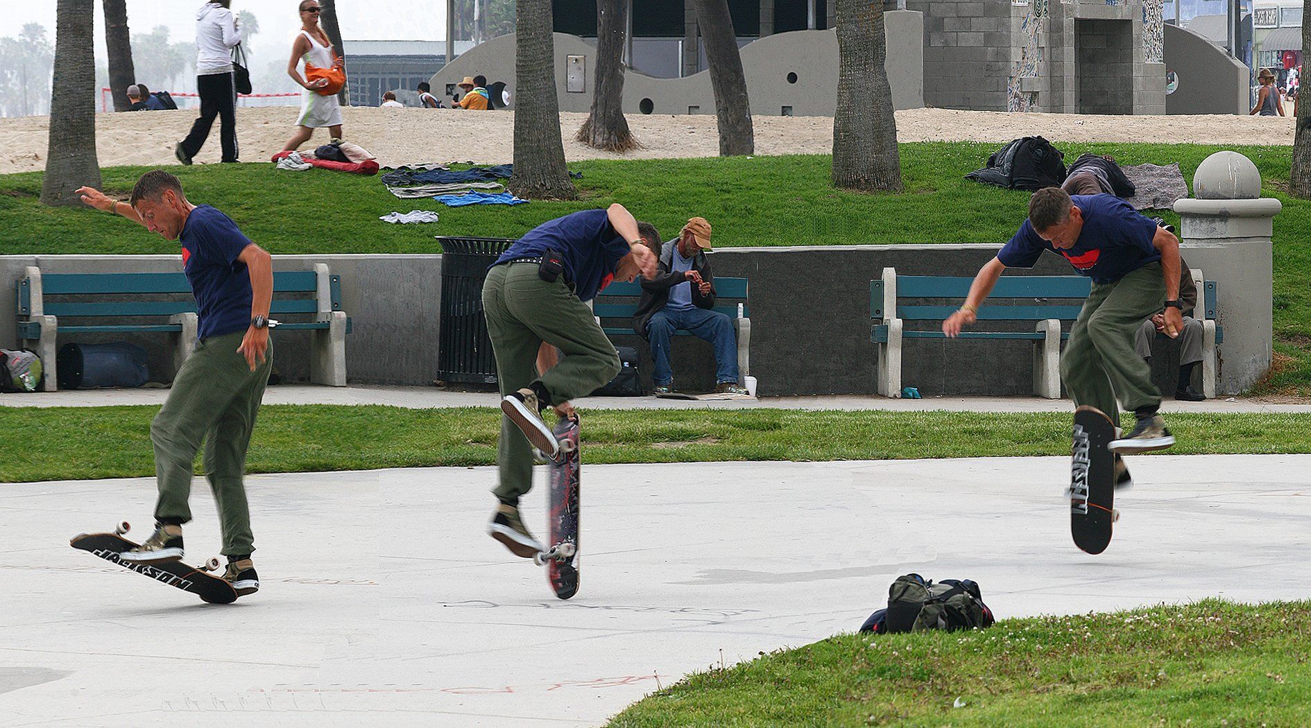 Training, Venice Beach, Californien. Freestyle Skateboarding, Guenter Mokulys, 2007.