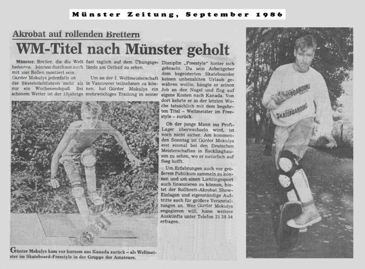 Zeitungsbericht. Freestyle Skateboarding, Guenter Mokulys, 1986.