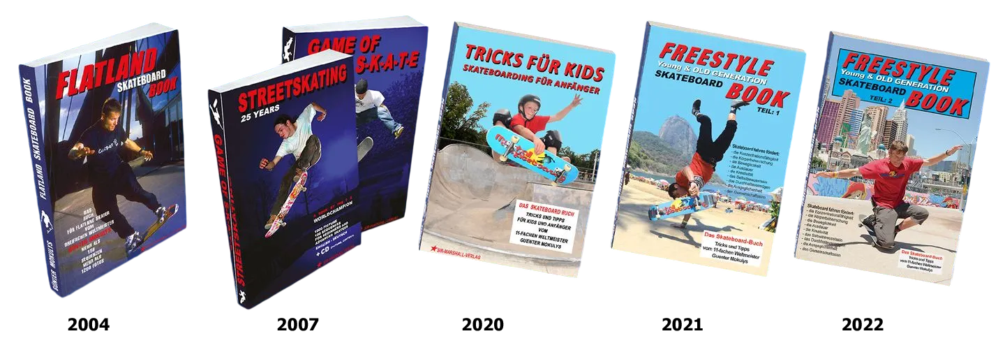 Skateboard Bücher von 2004 bis 2022 von Guenter Mokulys.