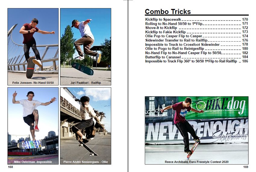 Freestyle Buch Teil-1. Seite: 168-169. No-Hand 50/50 Tricks.