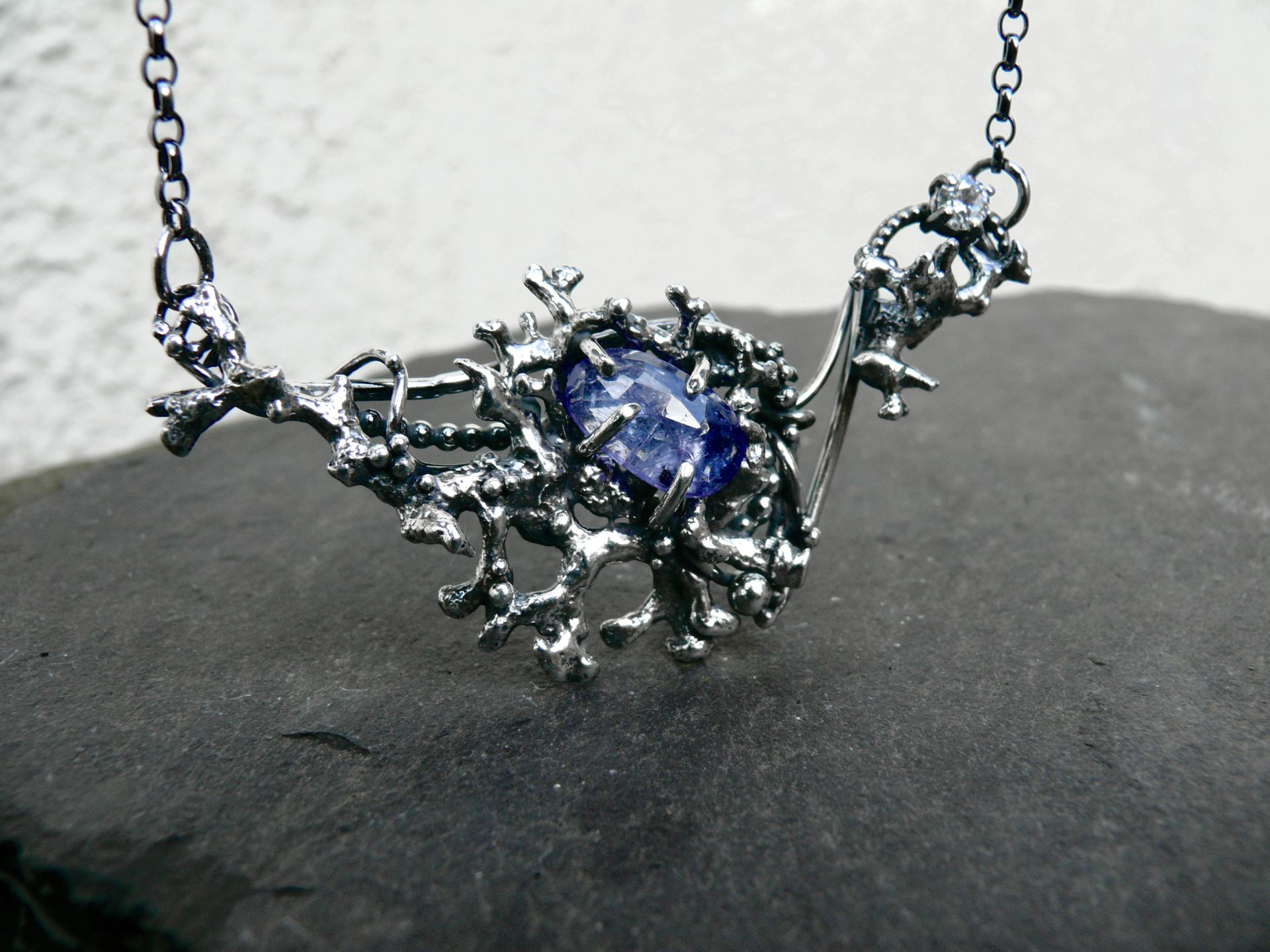 ocean inspired organic silver coral amulet