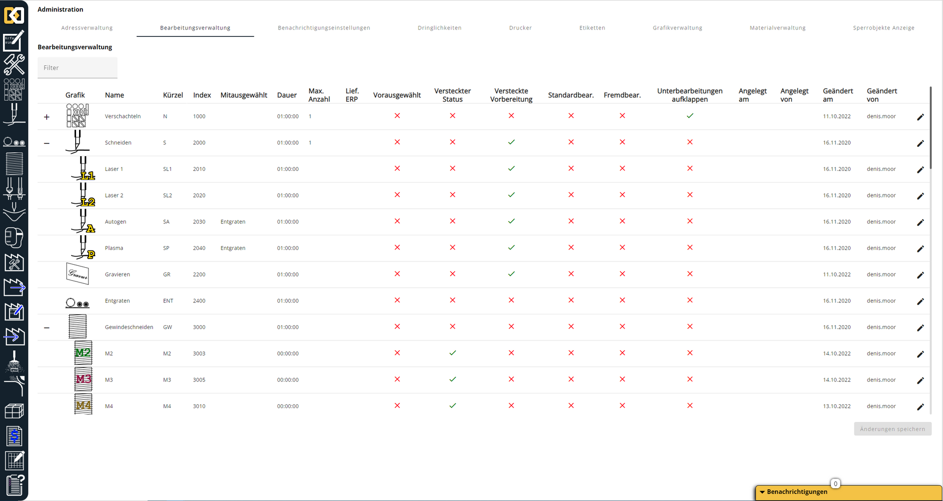 Screenshot einer Software mit Administrations-Dialog.