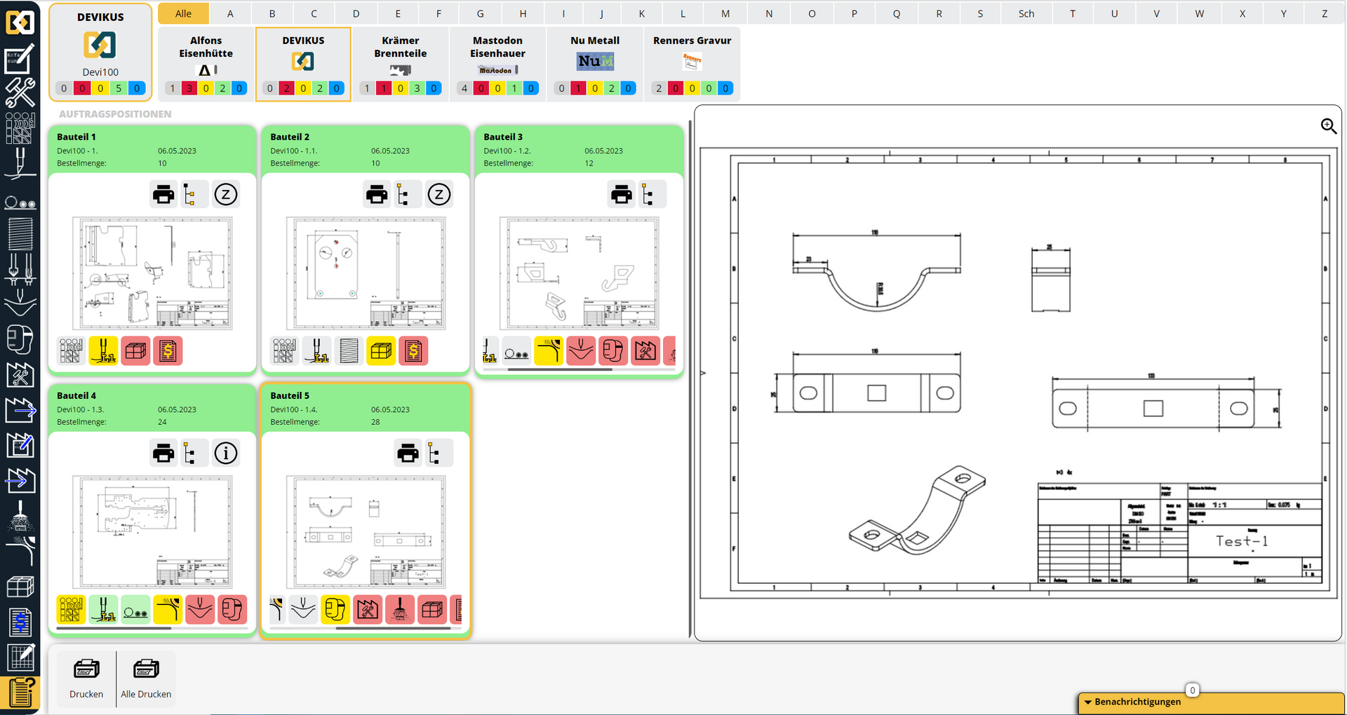 Screenshot einer Software mit Statusdialog.