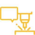 Icon mit einer Sprechblase und Laserschneider.