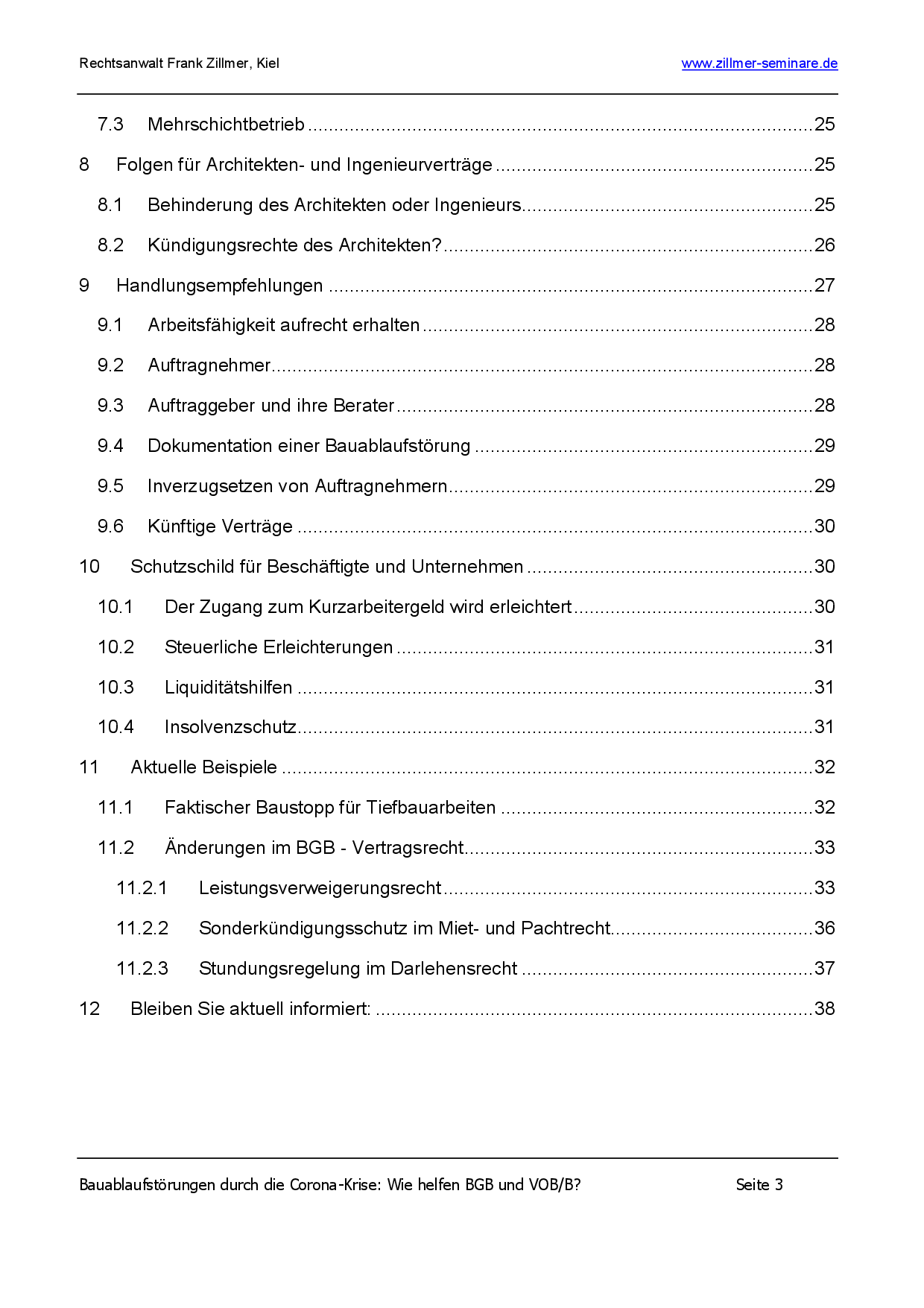 Inhaltsübersicht Seite 3 Wie reagiere ich auf Bauablaufstörungen?