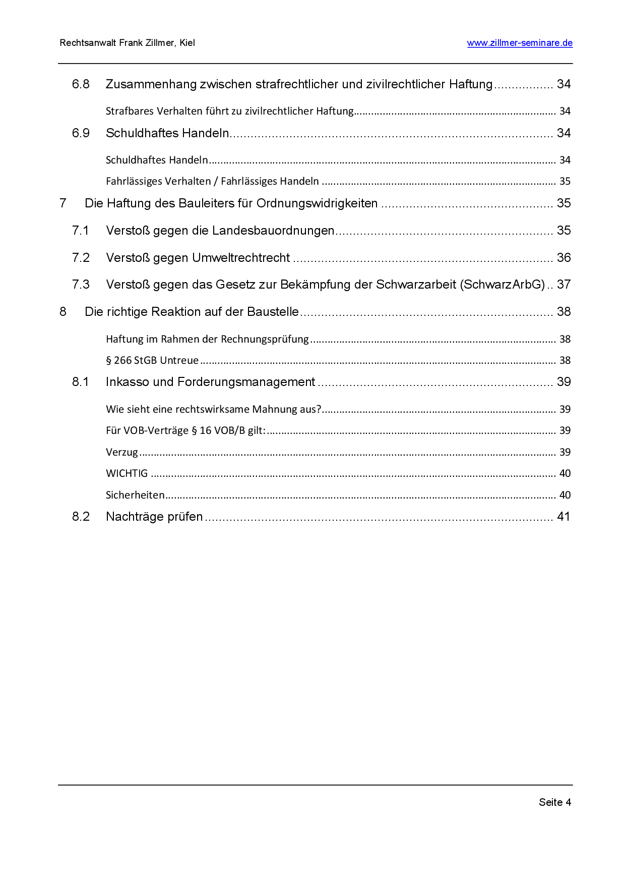Inhaltsverzeichnis: Bauleiterhaftung Haftung des Bauleiters