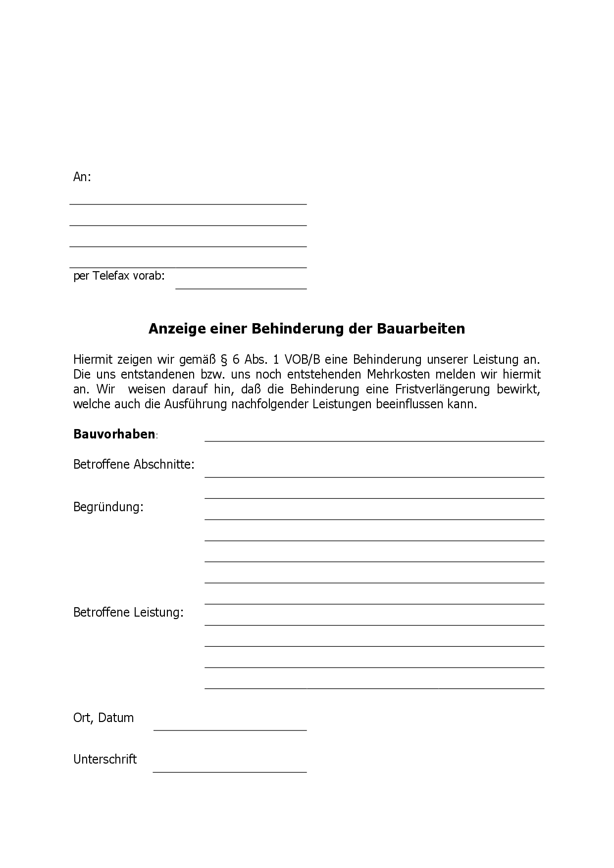 Behinderungsanzeige + weitere Musterschreiben SiGeKo Wer trägt die Mehrkosten