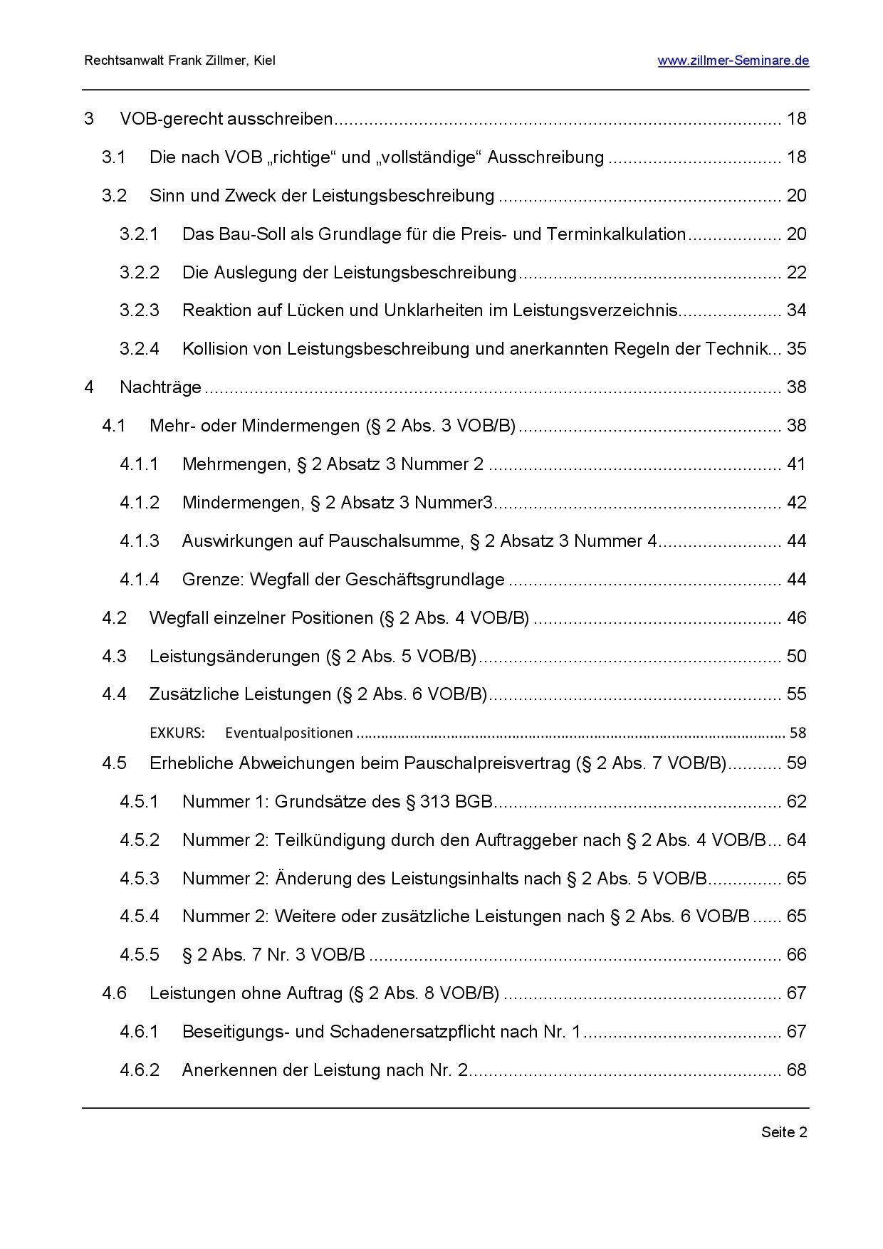Nachträge + Bauablaufstörungen Inhaltsverzeichnis Seite 2 Nachträge + Bauablaufstörungen Inhaltsverzeichnis Seite 2