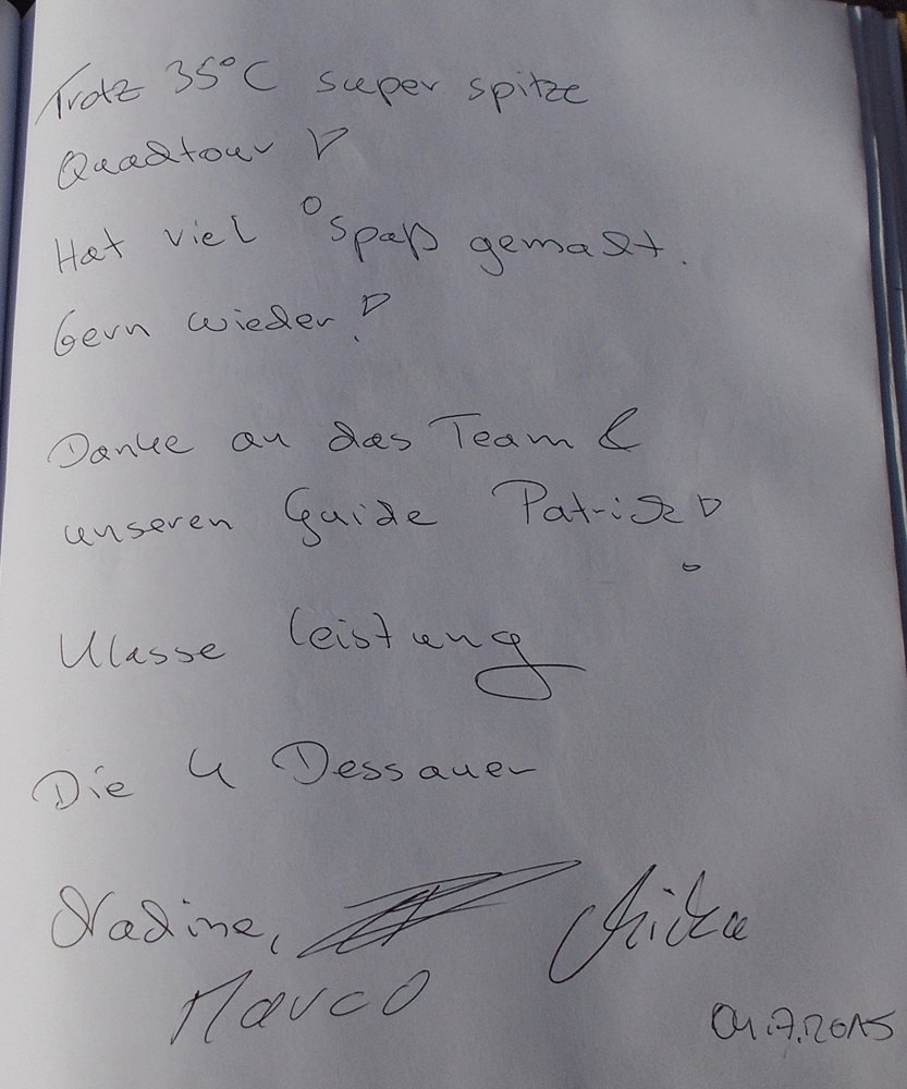 Gästebucheintrag QUADraTOUR 04072015