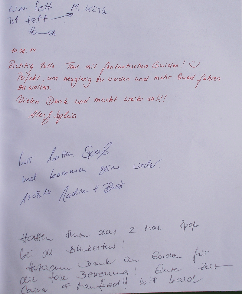 Gästebucheintrag QUADraTOUR 10082014