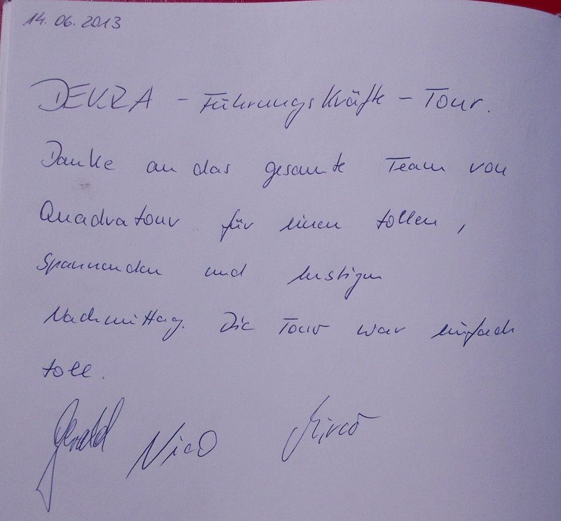 Gästebucheintrag QUADraTOUR 14062013