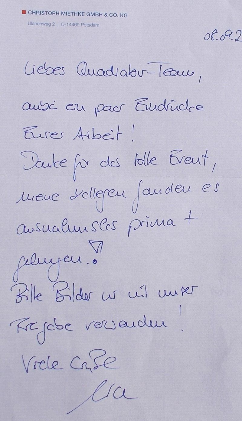 Feuerwehr Event Bewertung Miethke Gästebuch QUADraTOUR