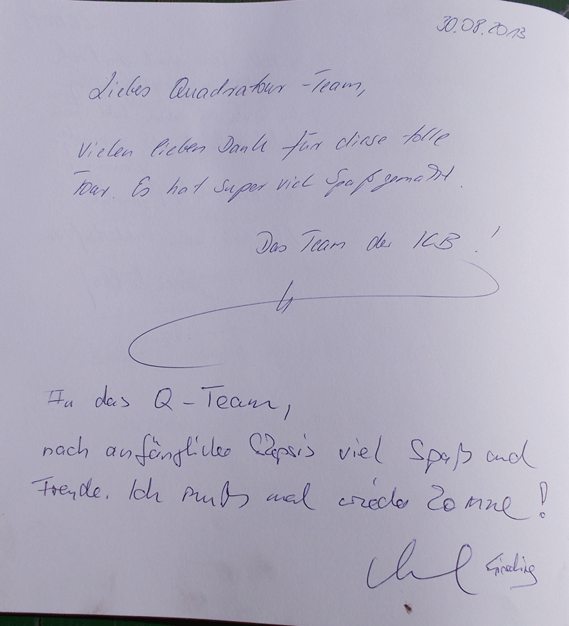 Gästebucheintrag QUADraTOUR 30082013
