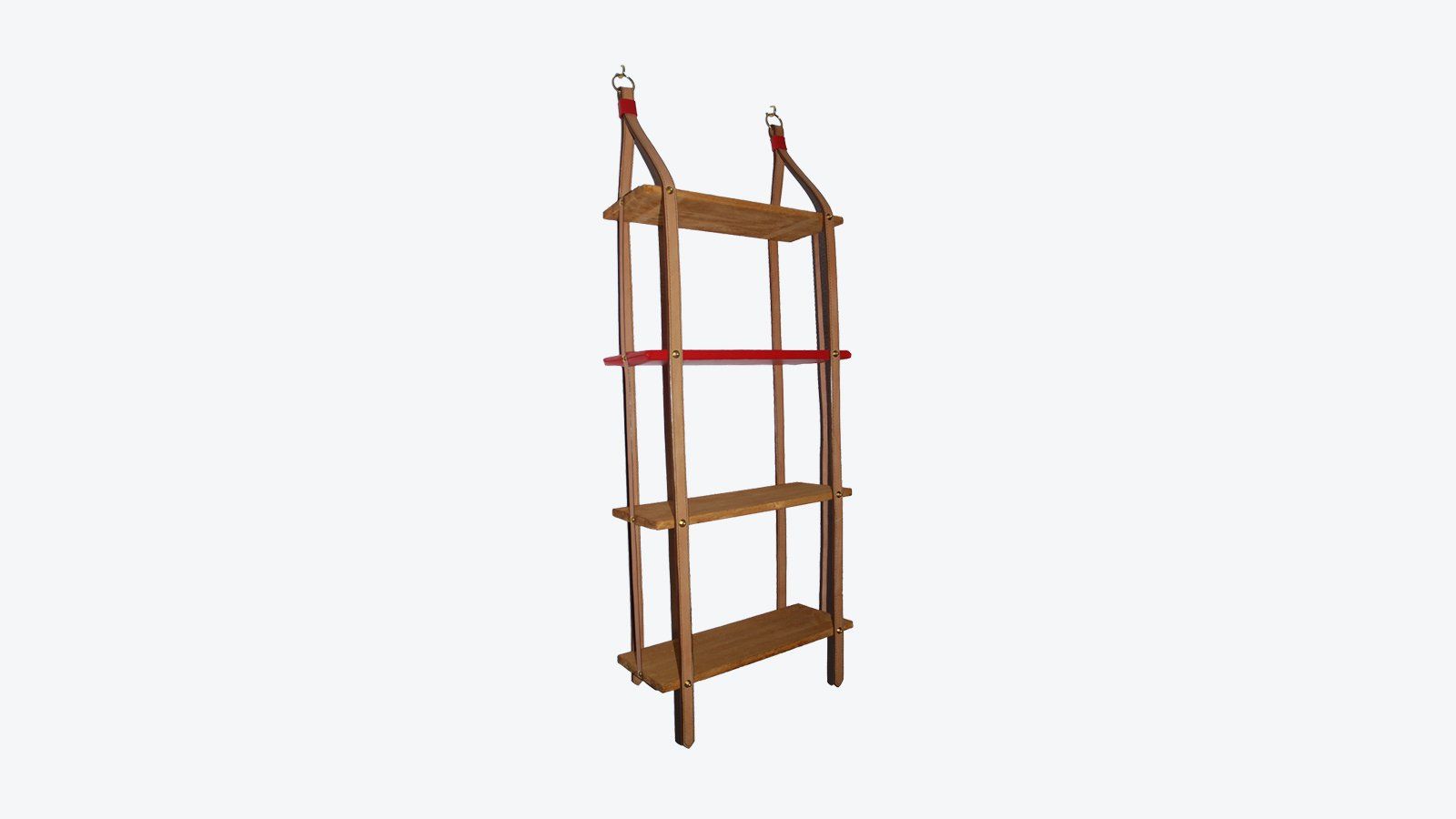 Regal, Leder, Bücherregal, Küchenregal, Designregal, Lederriemen, Altholz,