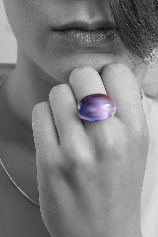 bague en verre en borosilicate filé à la main par olivr bleu et rose