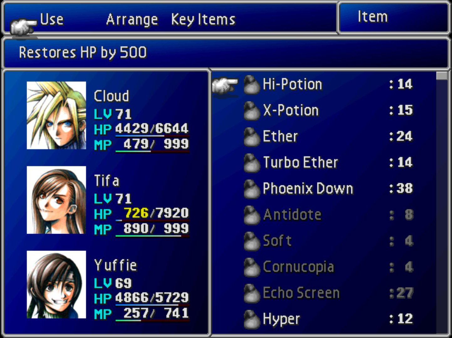 FF7 Items Menu