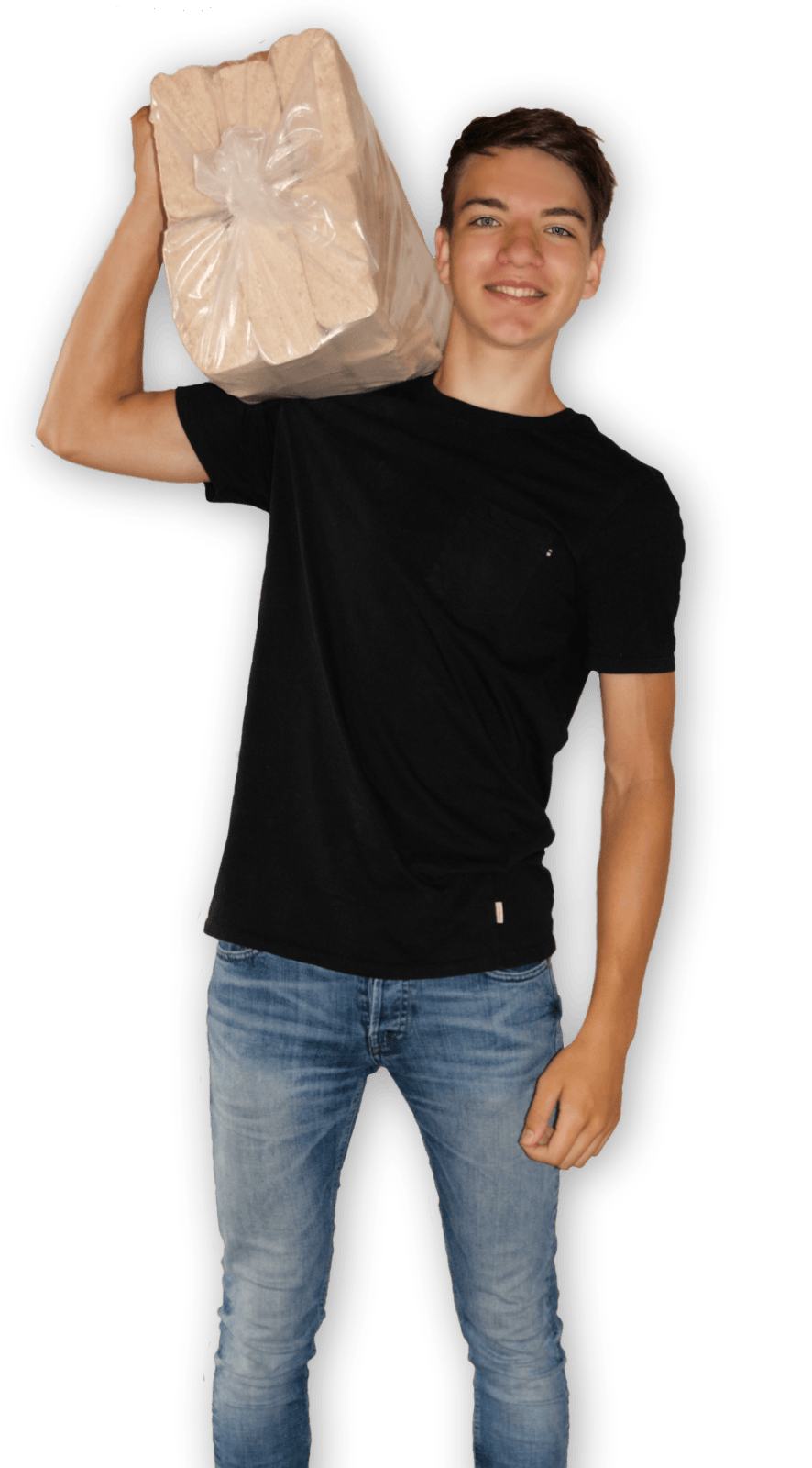 Mann liefert Ruf Hartholzbriketts