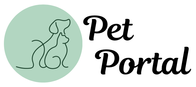 Green circle with a outline of a dog and cat next to Pet Portal in black text.