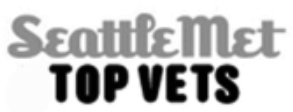 Seattle Met Top Vets horizontal text in grey and black block letters.