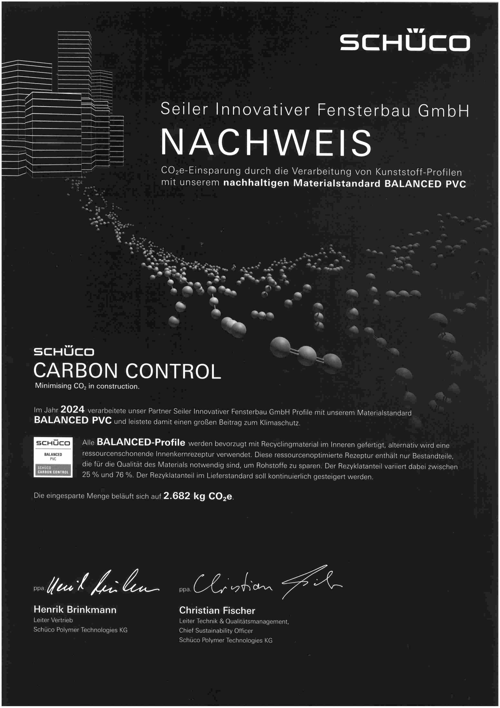 SCHÜCO-Nachweis über CO2e-Einsparung 2024