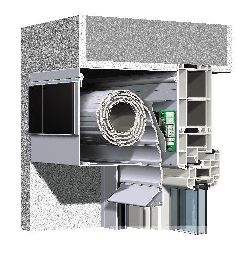 Vorbau-Rollladen Kastenquerschnitt, quadratisch, Solar-Antrieb Vorbau-Rollladen Kastenquerschnitt, quadratisch, Solar-Antrieb