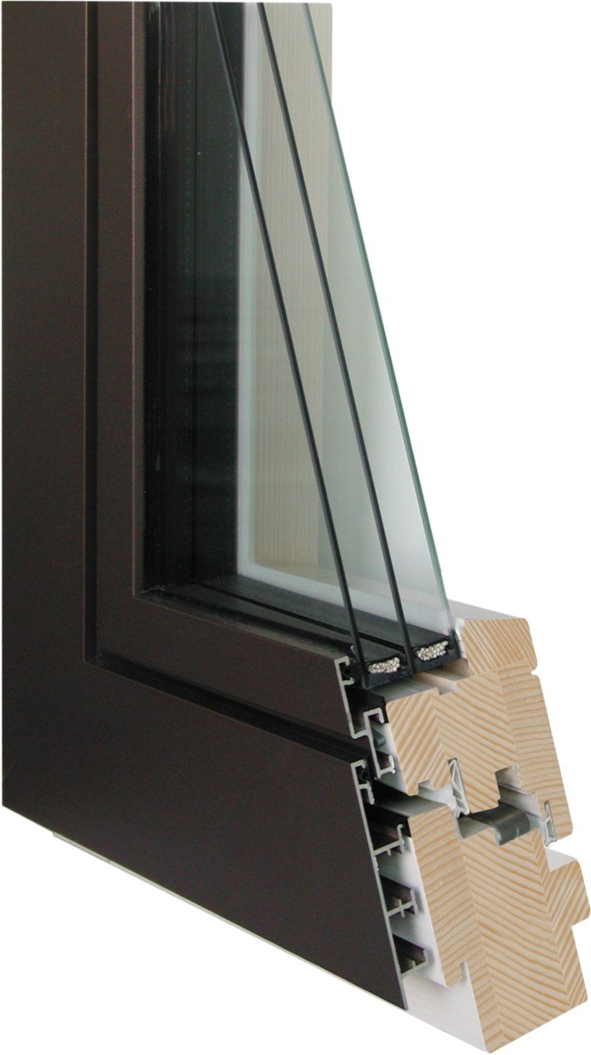 Holzfenster mit Aluminiumschale, Bautiefe 80 mm, flächenbündig Holzfenster mit Aluminiumschale, Bautiefe 80 mm, flächenbündig