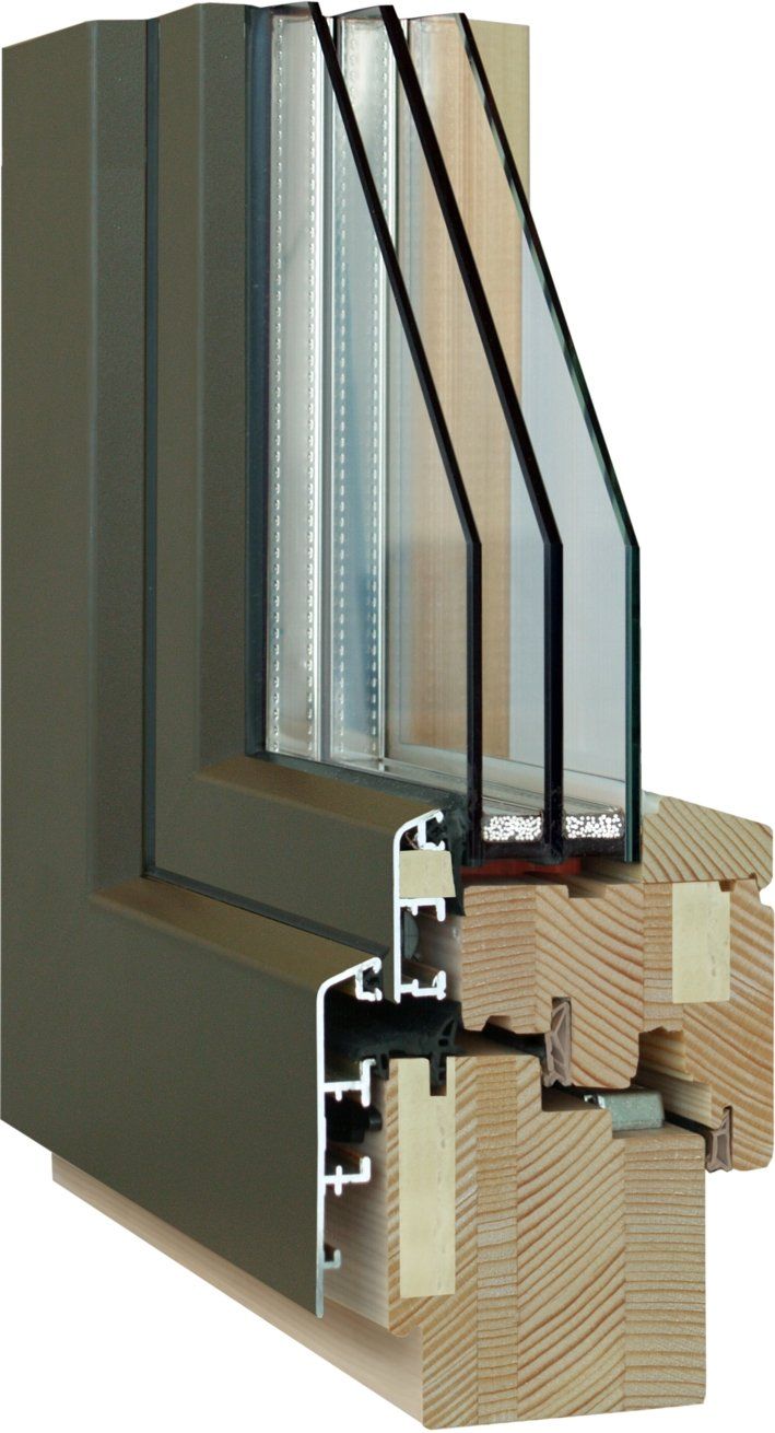 Profil Holz-Alu, flächenversetzt, Rahmen und flügel eckig Profil Holz-Alu, flächenversetzt, Rahmen und flügel eckig