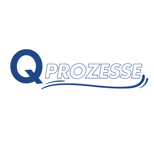 Logo für das fertige Prozessmanagement für Existenzgründer Hörakustikunternehmen. Startet mit einem dunkelblauen Q gefolgt von Großbuchstaben in dunkelblau ohne Fülllung. Schriftzug Prozesse.