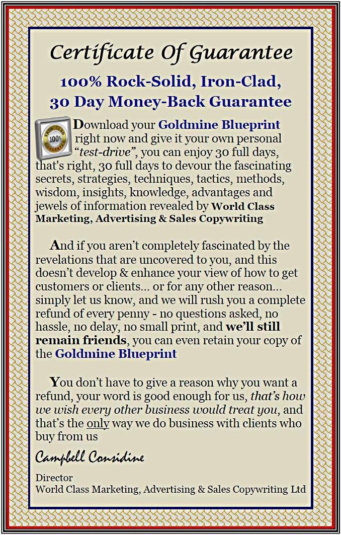 Goldmine Blueprint Certificate Of Guarantee Goldmine Blueprint Certificate Of Guarantee